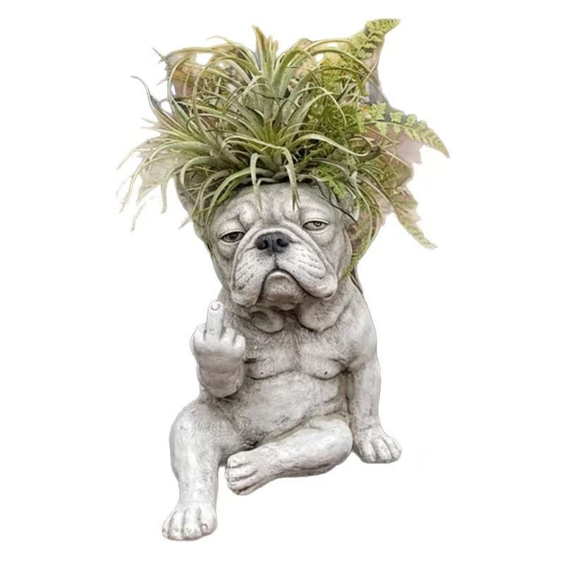Funny French Bulldog Planter – Sassy Dog Statue Flower Pot For Home & Desk Decor