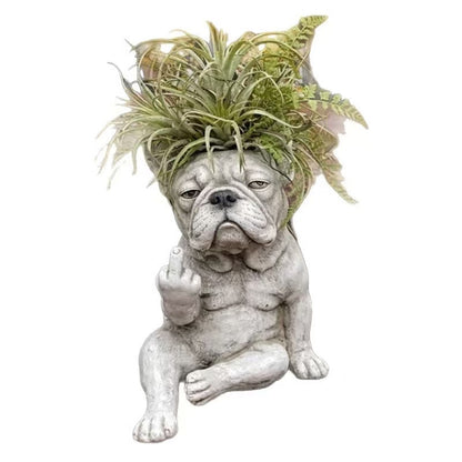 Funny French Bulldog Planter – Sassy Dog Statue Flower Pot For Home & Desk Decor