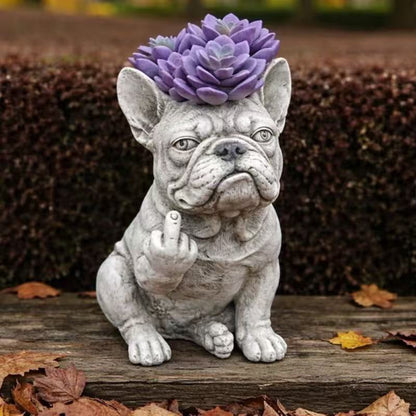 Funny French Bulldog Planter – Sassy Dog Statue Flower Pot For Home & Desk Decor