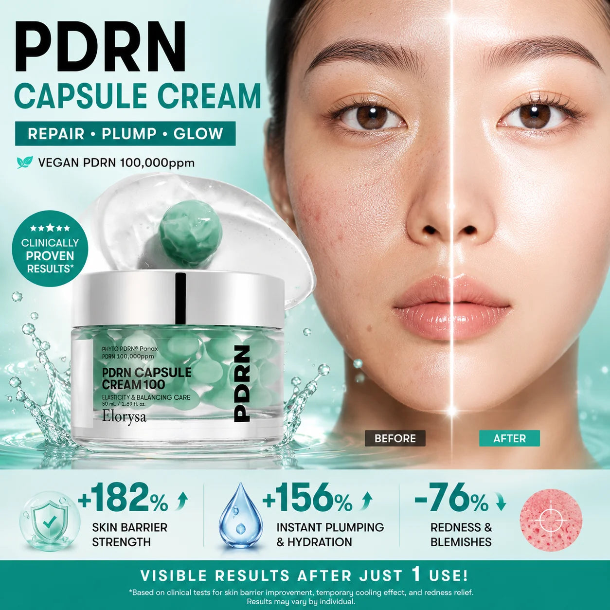 Elorysa PDRN Capsule Cream 100 – Luxury Daily Moisturizer With 100,000ppm PDRN, Hyaluronic Acid & 9 Peptides For Plump