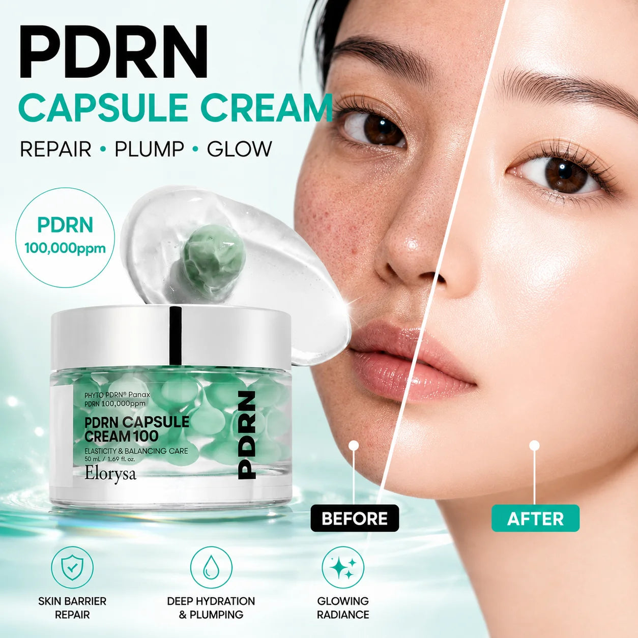 Elorysa PDRN Capsule Cream 100 – Luxury Daily Moisturizer With 100,000ppm PDRN, Hyaluronic Acid & 9 Peptides For Plump