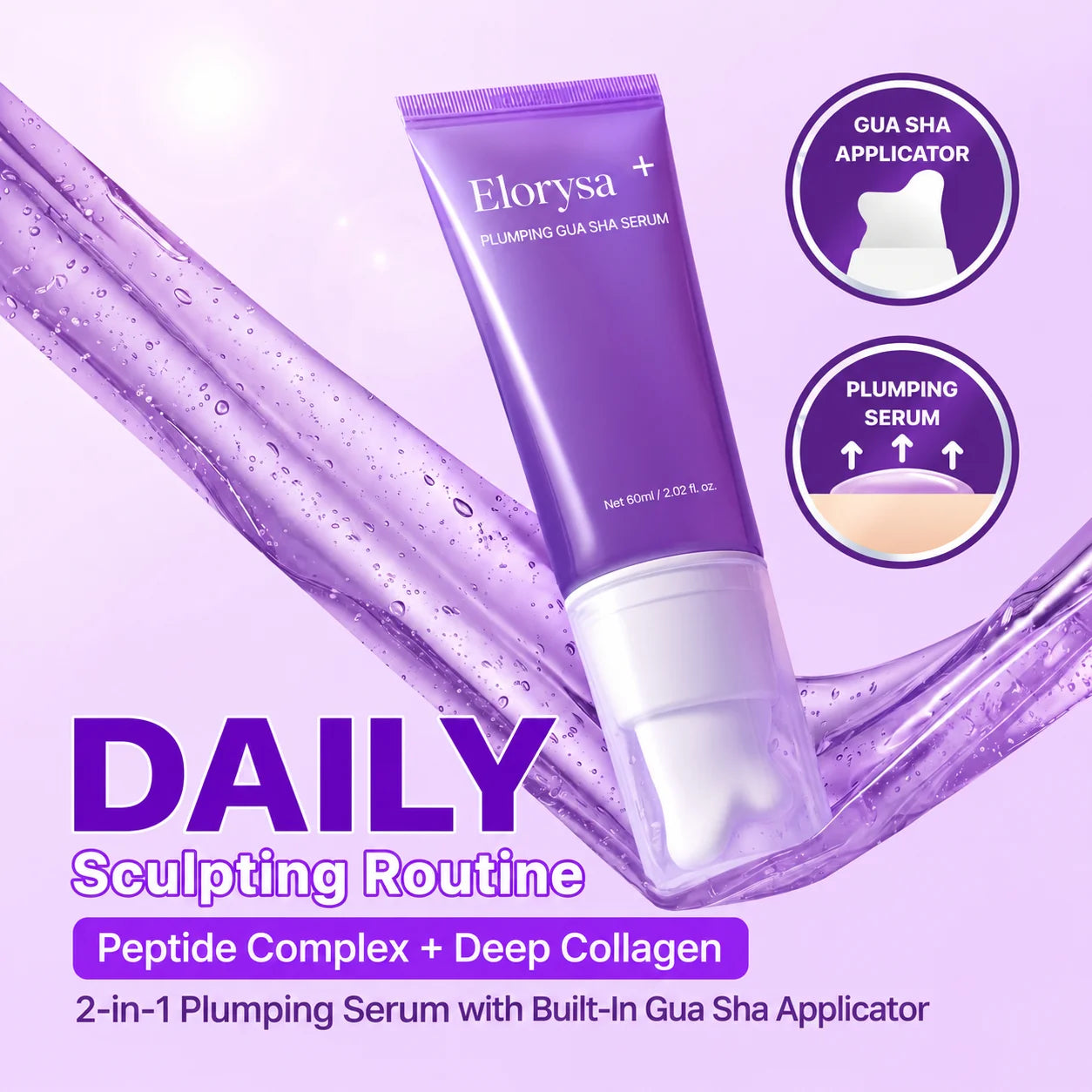 Elorysa Peptide Plumping Serum + Built-In Gua Sha — Visibly Smooth, Firm & Revive Tired-Looking Skin