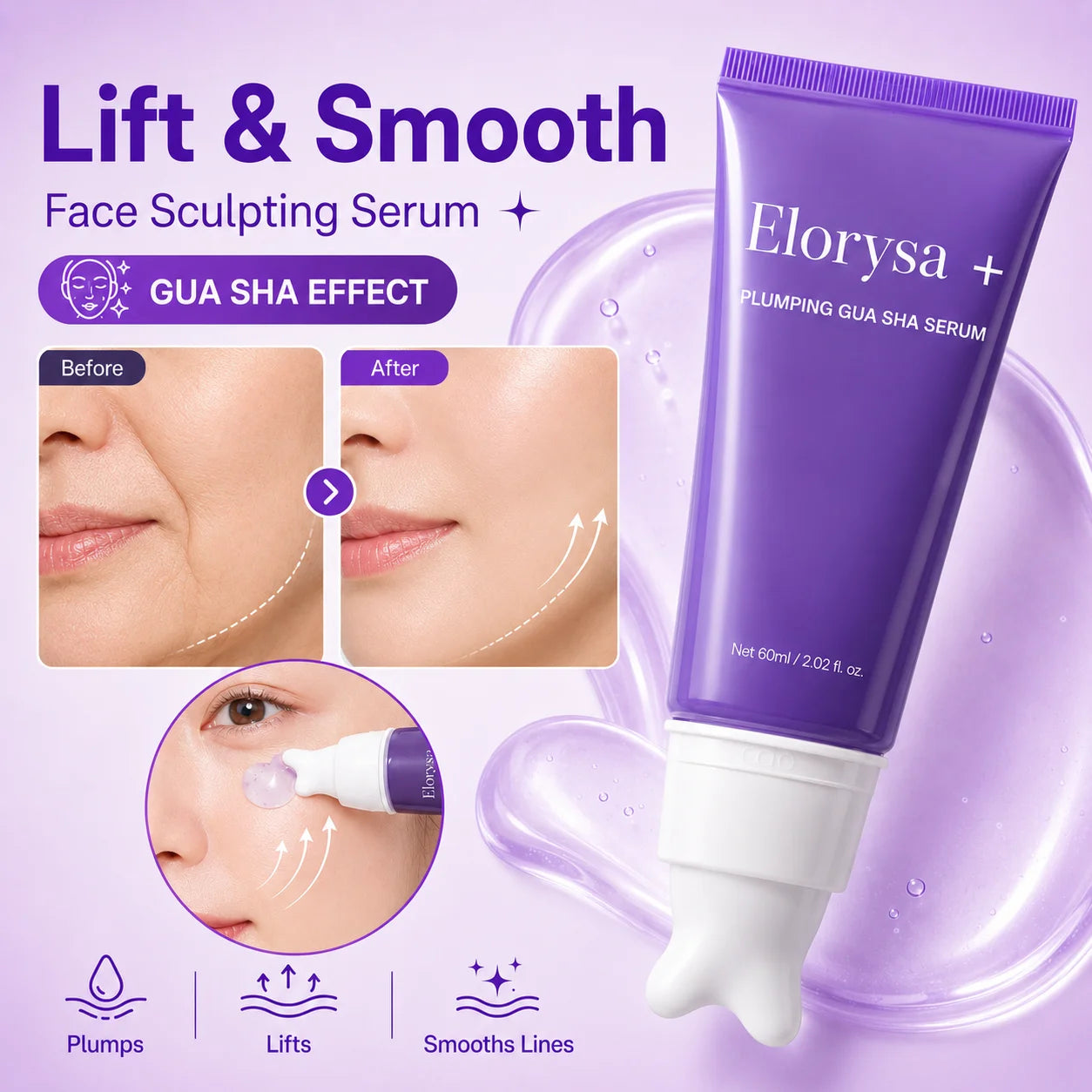 Elorysa Peptide Plumping Serum + Built-In Gua Sha — Visibly Smooth, Firm & Revive Tired-Looking Skin