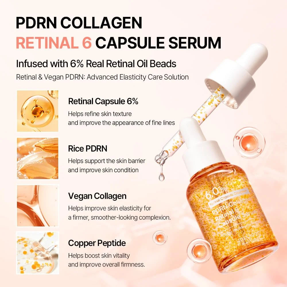 Elorysa PDRN Collagen Retinal 6 Capsule Serum, Turn Back Time for Firmer, Younger-Looking Skin