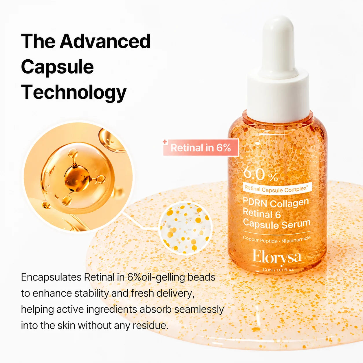 Elorysa PDRN Collagen Retinal 6 Capsule Serum, Turn Back Time for Firmer, Younger-Looking Skin