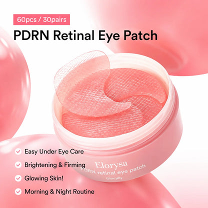 Elorysa PDRN Retinal Eye Patches for Rejuvenating & Puffy Eyes with Glow Jelly, Niacinamide, 60 Count, Korean Skin Care
