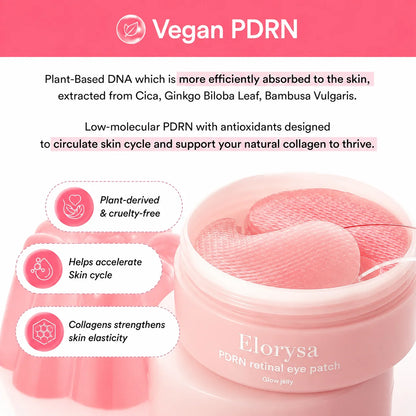 Elorysa PDRN Retinal Eye Patches for Rejuvenating & Puffy Eyes with Glow Jelly, Niacinamide, 60 Count, Korean Skin Care