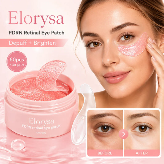 Elorysa PDRN Retinal Eye Patches for Rejuvenating & Puffy Eyes with Glow Jelly, Niacinamide, 60 Count, Korean Skin Care