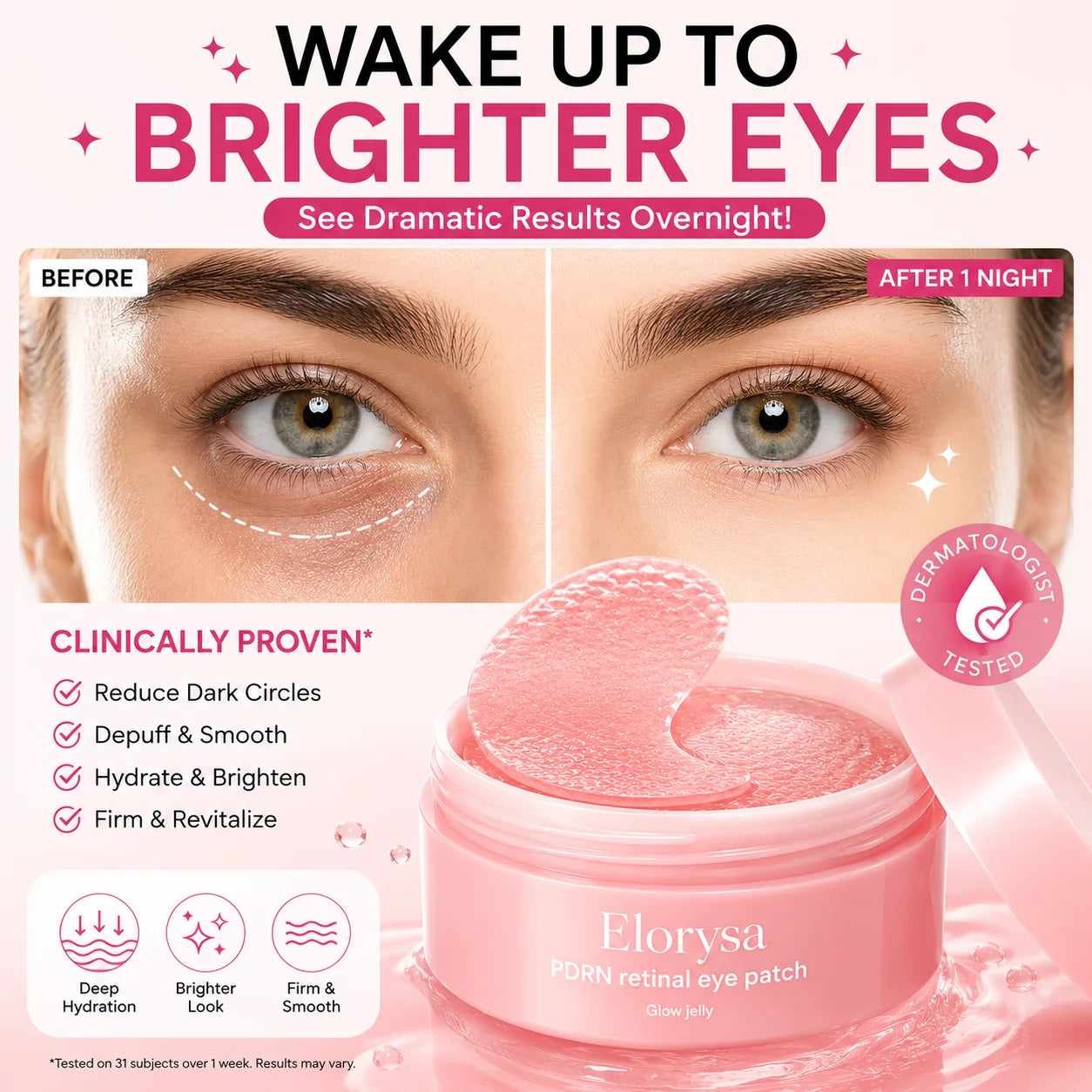 Elorysa PDRN Retinal Eye Patches for Rejuvenating & Puffy Eyes with Glow Jelly, Niacinamide, 60 Count, Korean Skin Care