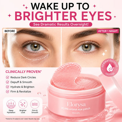 Elorysa PDRN Retinal Eye Patches for Rejuvenating & Puffy Eyes with Glow Jelly, Niacinamide, 60 Count, Korean Skin Care