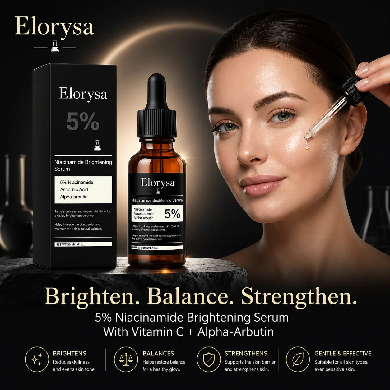 Elorysa Vitamin C + 5% Niacinamide Brightening Serum — Fade the Look of Dark Spots & Reveal Even, Glowing Skin