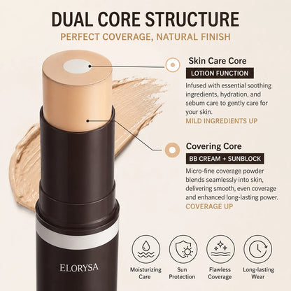 Elorysa 2-in-1 Korean Foundation Stick + Brush — Smooth, Natural-Looking Coverage