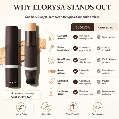 Elorysa 2-in-1 Korean Foundation Stick + Brush — Smooth, Natural-Looking Coverage