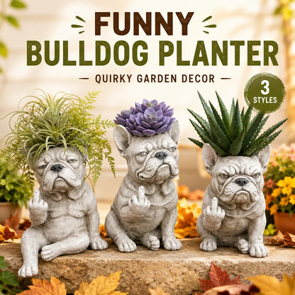 Funny French Bulldog Planter – Sassy Dog Statue Flower Pot For Home & Desk Decor
