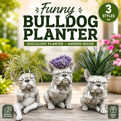 Funny French Bulldog Planter – Sassy Dog Statue Flower Pot For Home & Desk Decor