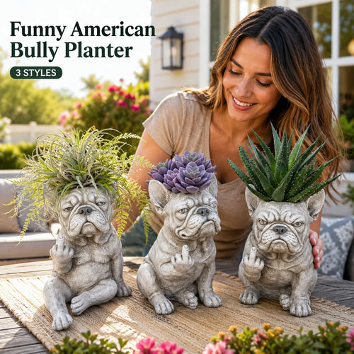 Funny French Bulldog Planter – Sassy Dog Statue Flower Pot For Home & Desk Decor