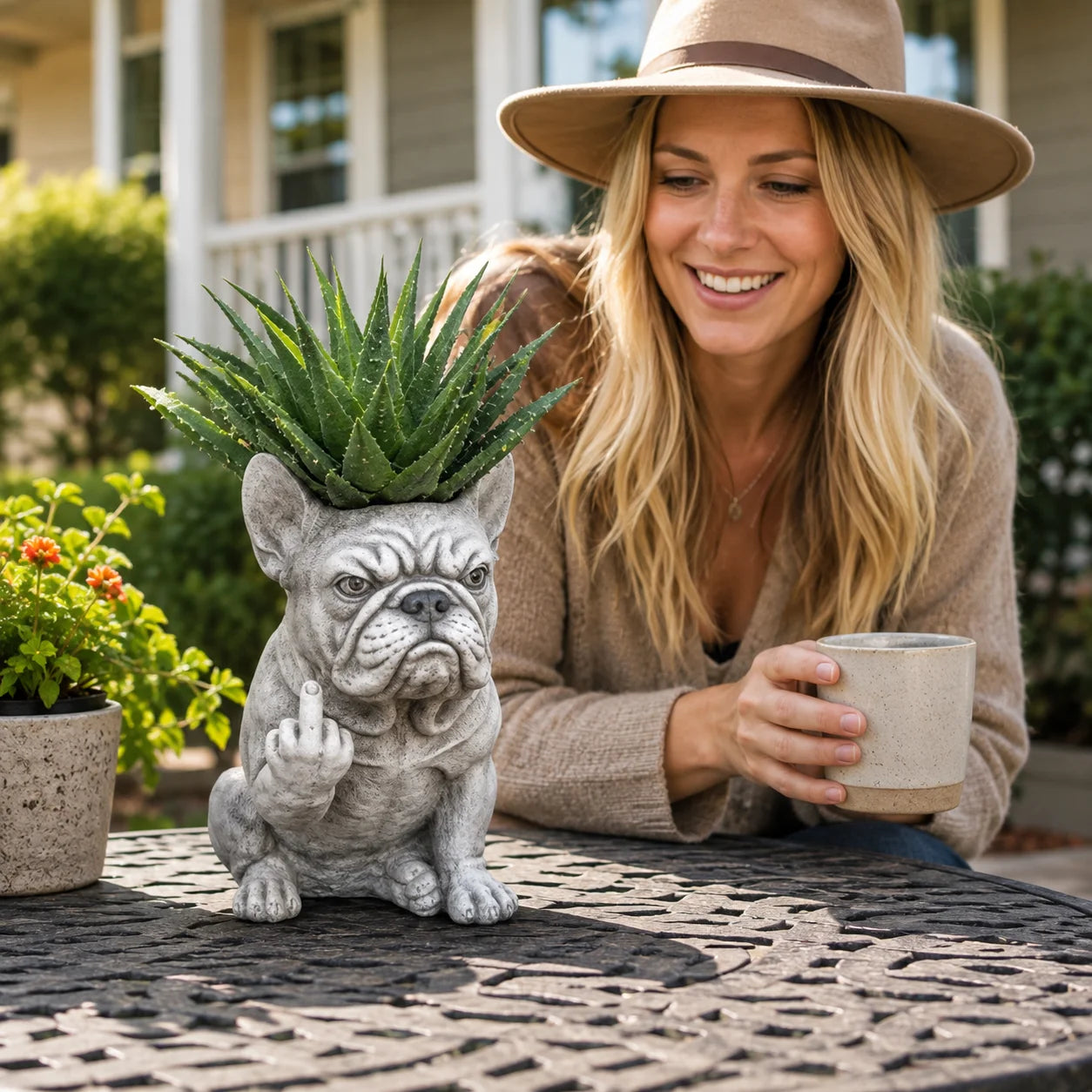 Funny French Bulldog Planter – Sassy Dog Statue Flower Pot For Home & Desk Decor