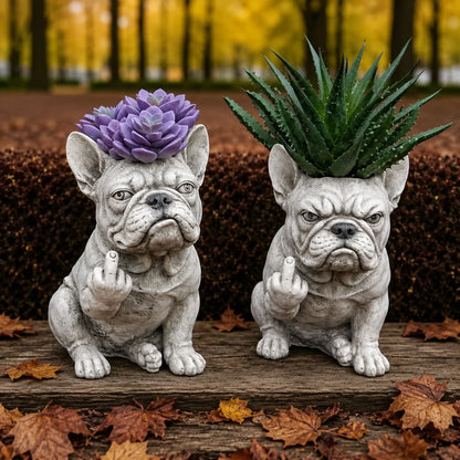 Funny French Bulldog Planter – Sassy Dog Statue Flower Pot For Home & Desk Decor