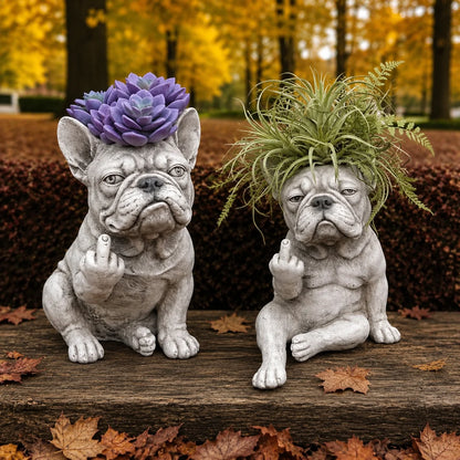 Funny French Bulldog Planter – Sassy Dog Statue Flower Pot For Home & Desk Decor