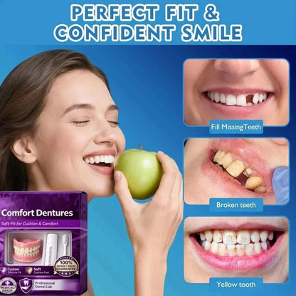 Elorysa Moldable Silicone Dentures Upper Lower False Teeth Set Instant Smile Toothbrush