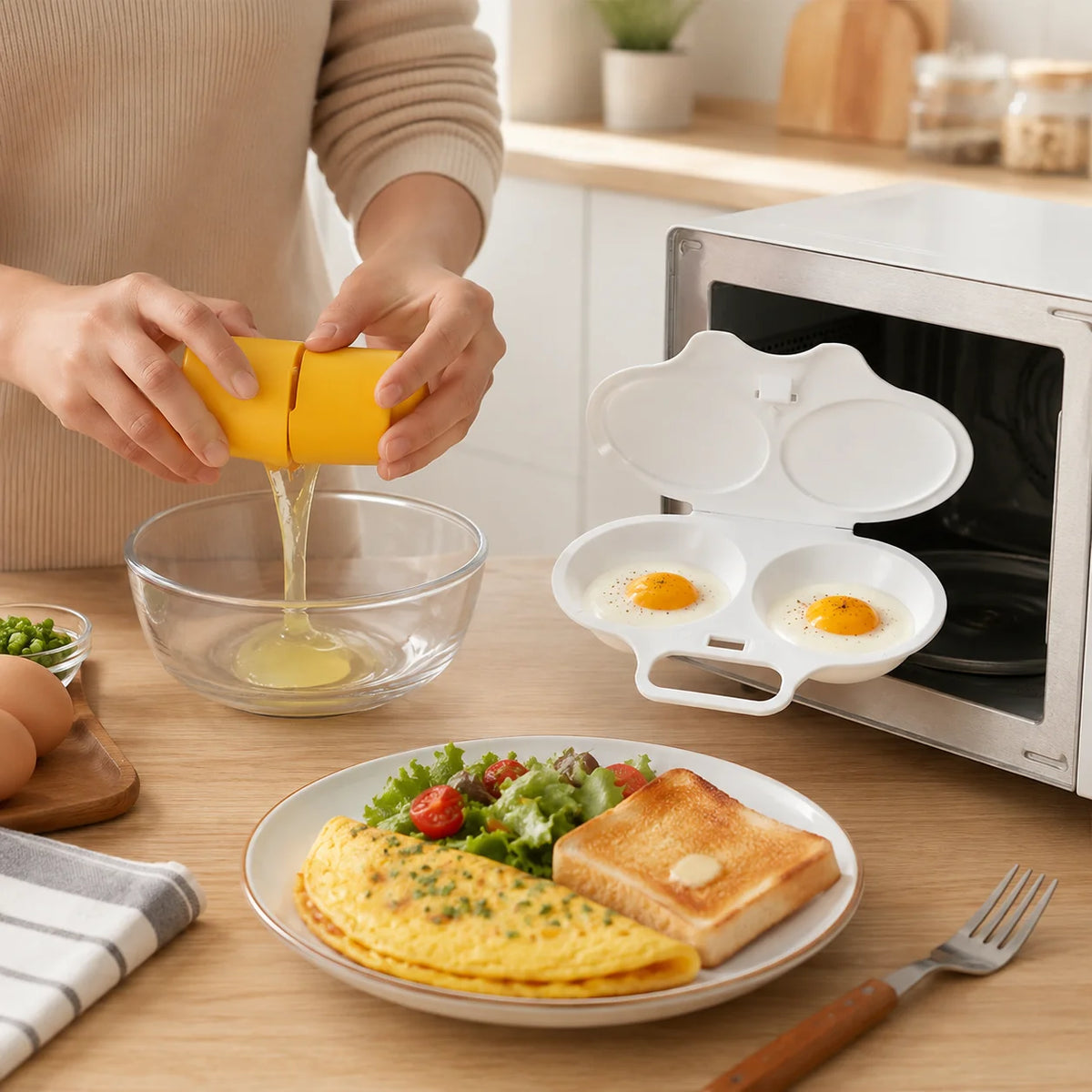 🔥🔥🔥Limited-time 😮‍💨 Buy 2 Get 1 Free ！！！🍳 Quick Egg Cracker Tool – Open Hundreds Of Eggs Faster & Cleaner——Microwave Egg Poacher 🔥
