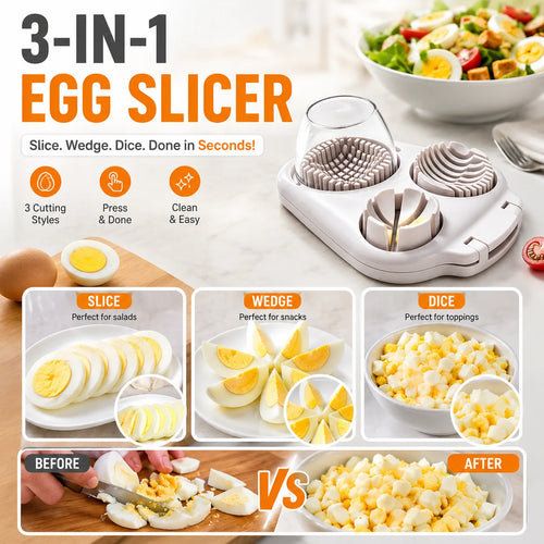 🥚3-in-1 Egg Cutter Tool —Perfect Eggs in Seconds — Slice, Wedge & Chop With One Simple Tool