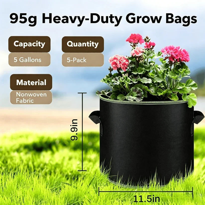 95g Heavy-Duty Grow Bags with Reinforced Handles