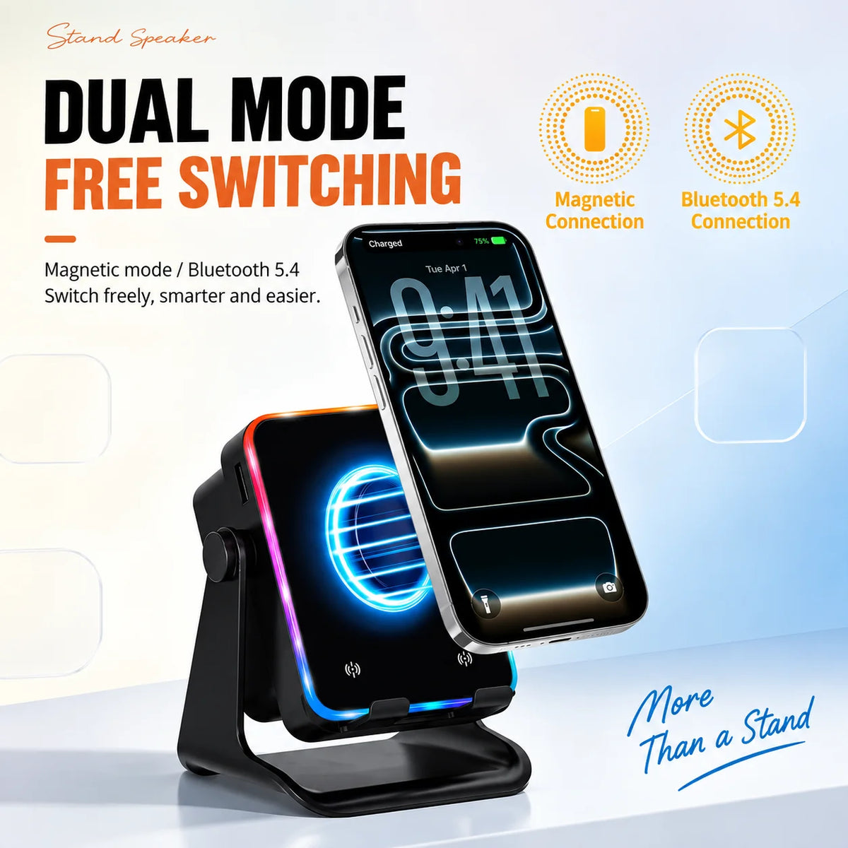 🔊 Elorysa™ 5-in-1 Instant Sync Speaker Stand – Hands-Free Sound, RGB Light & Easy Viewing