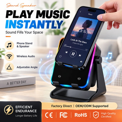 🔊 Elorysa™ 5-in-1 Instant Sync Speaker Stand – Hands-Free Sound, RGB Light & Easy Viewing