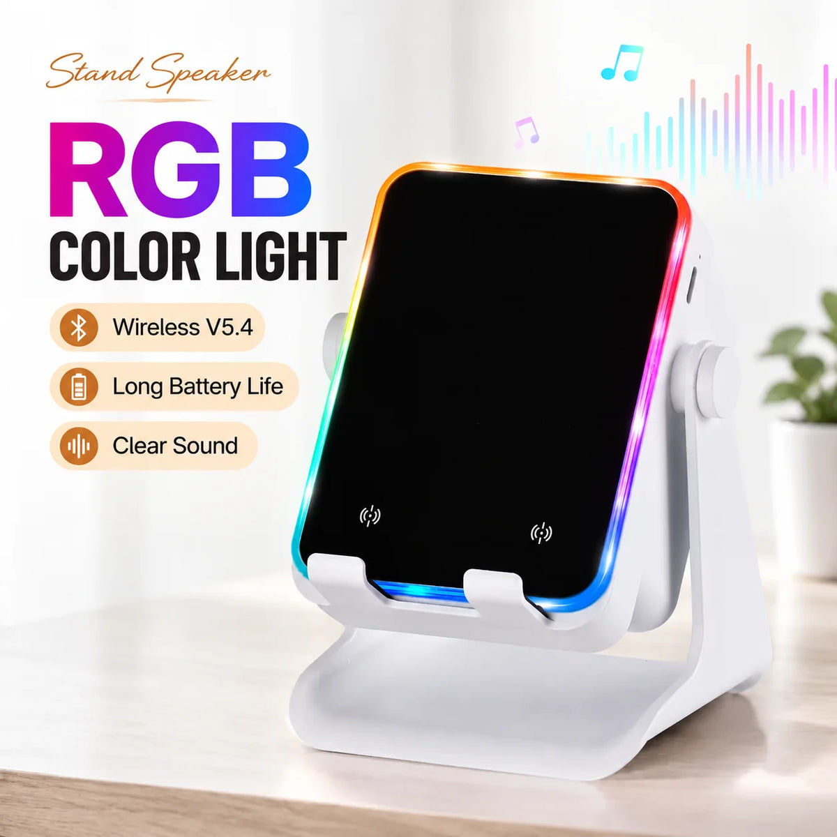 🔊 Elorysa™ 5-in-1 Instant Sync Speaker Stand – Hands-Free Sound, RGB Light & Easy Viewing