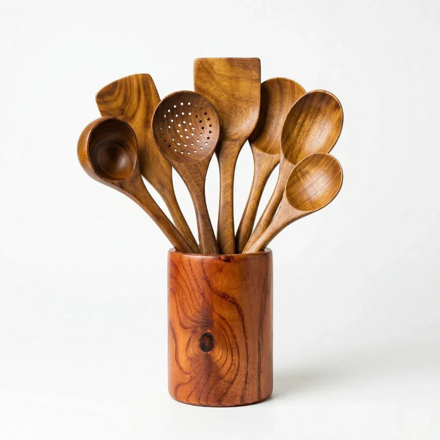 Elorysa™ Small Leaf Acacia Wood Utensil Set 🌿 Cook Beautifully, Naturally