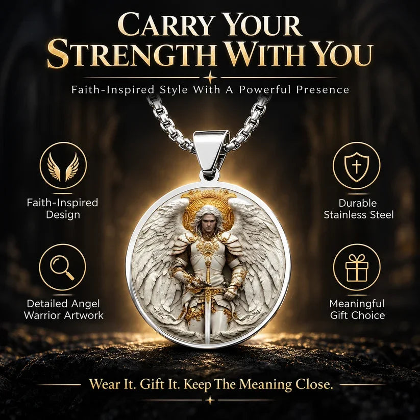 2026 NEW Angel Warrior Pendant Necklace for Men — Faith, Strength & Protection