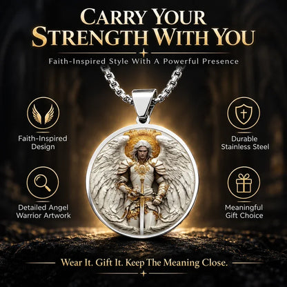 2026 NEW Angel Warrior Pendant Necklace for Men — Faith, Strength & Protection