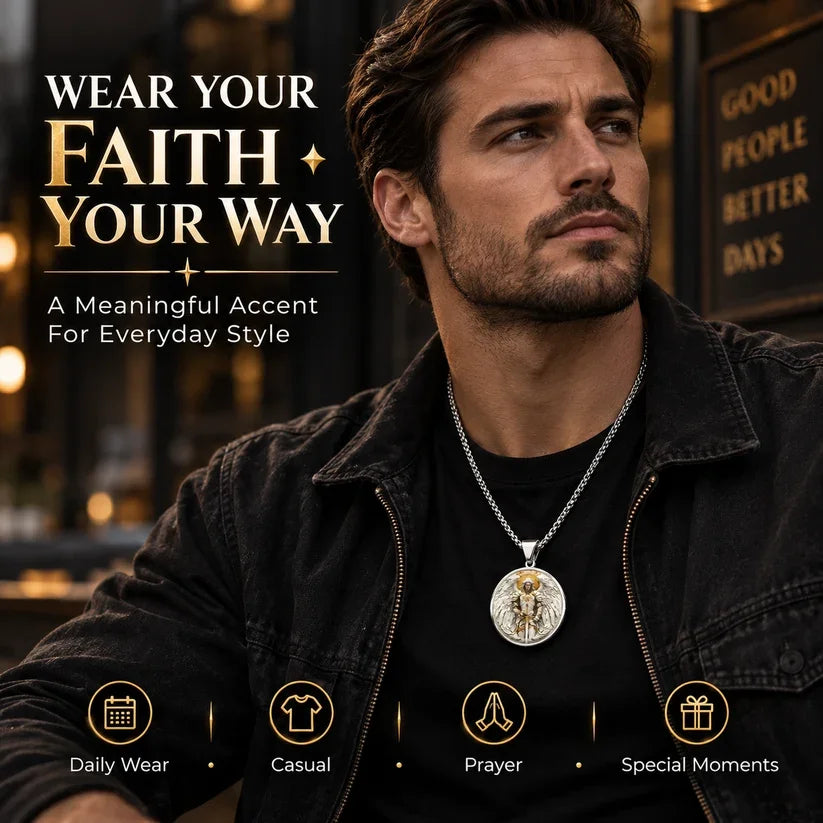 2026 NEW Angel Warrior Pendant Necklace for Men — Faith, Strength & Protection