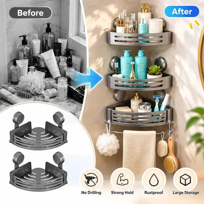 Triangle Suction Cup Shower Caddy ✨No Drill Wall Mount Bathroom Corner Storage Basket