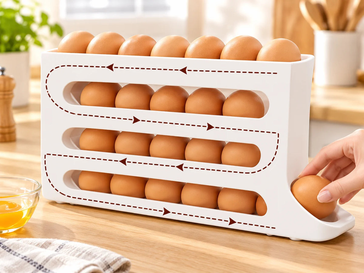 ✨🏆Hot Sale Egg Holder for Fridge, Eggs Dispenser Auto Rolling